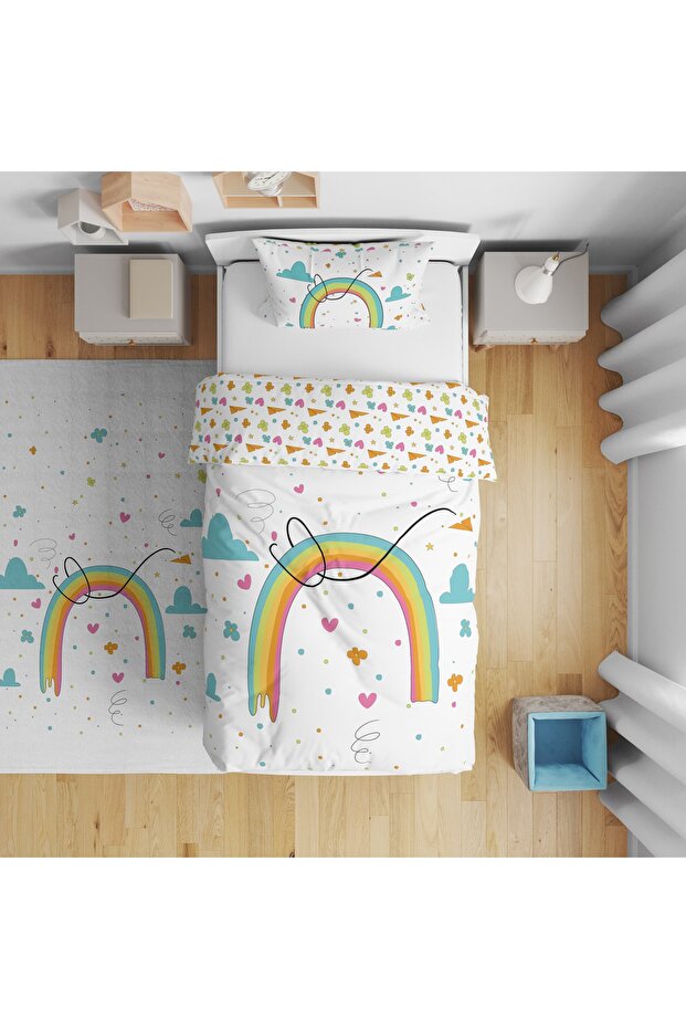 Children's Room Digital Printed Single Duvet Cover Set Without Sheets 160X220Cm with Rainbow Figure