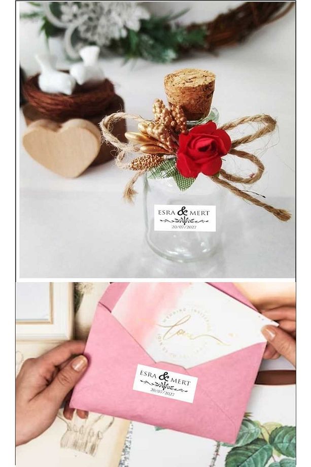 Söz Nişan Kına Nikah Düğün Şişe Ve Magnet Etiketi 75 Adet 1 Tabaka 4x2 Cm - 4
