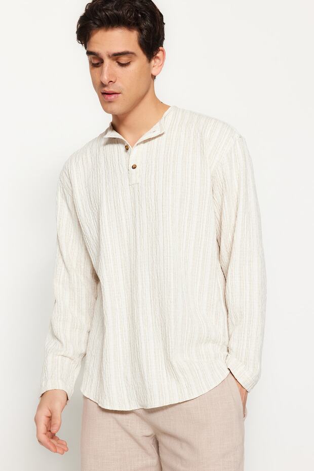 Ekru Relaxed Fit Keten İçerikli Gömlek TMNSS23GO00121 - 5