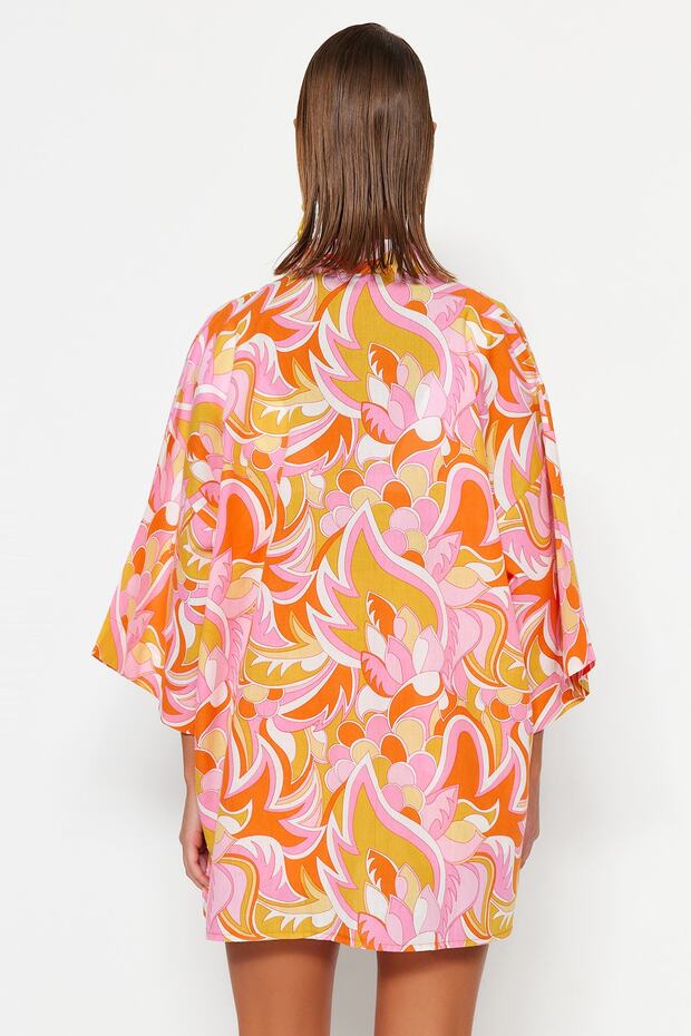 Soyut Desenli Dokuma %100 Pamuk Plaj Kimono&Kaftan TBESS23KM00040 - 4