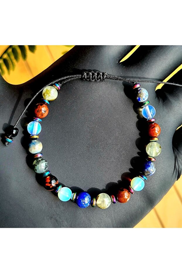 Libra Natural Stone Bracelet > Lapis Lazuli - White Opal - Mahogany Obsidian - Prehnite