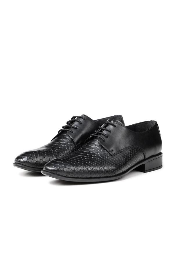 Croco Genuine Leather Men's Classic Shoes, Derby Classic Shoes, Laced Classic Shoes