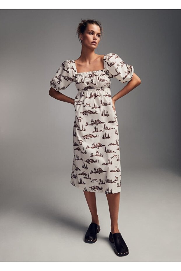 Desenli Pamuklu Elbise - 8