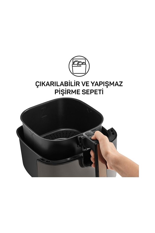 6 Litre Kapasiteli XL Fryer Sıcak Hava Fritözü Bakır 1750 W Porselen Kupa Bardak Hediyeli - 4