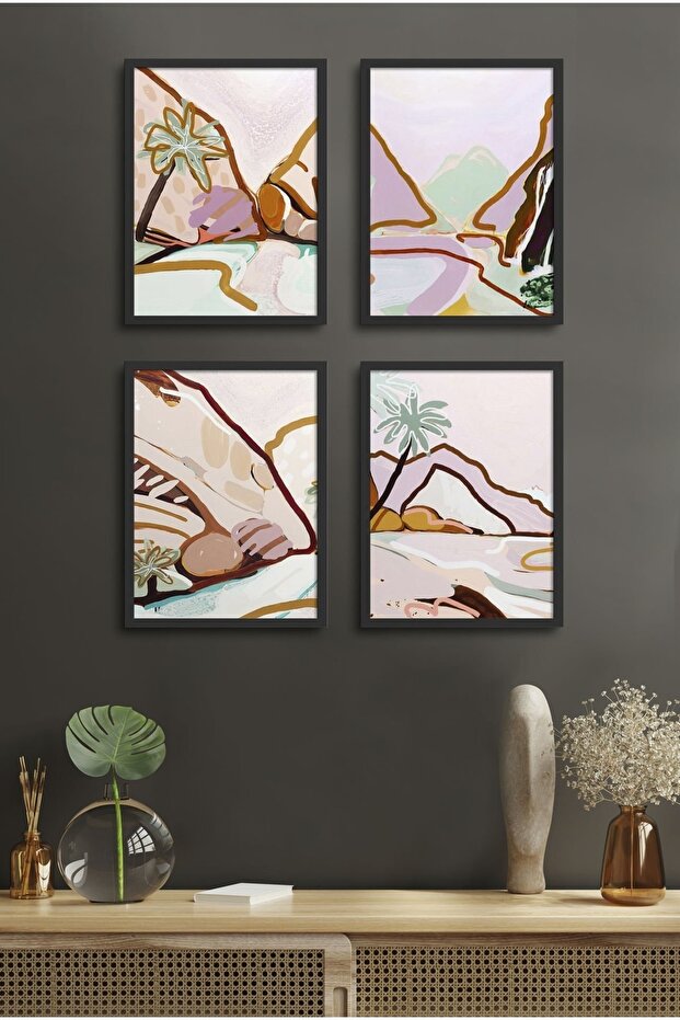 Framed? 4 Piece Nature Sleeps Painting Set? 18X23 cm 30X40 cm Black and White Wooden Frame? D-002