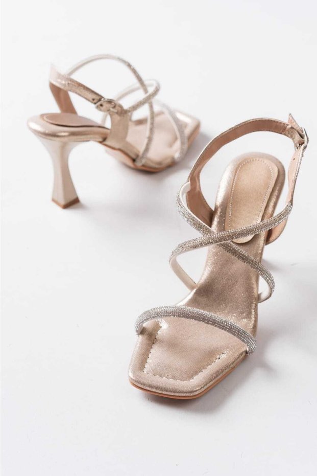 Gold 5mm Sponge Orthopedic Stitched Sole Cross Strap Stone Buckled Women's Shoes