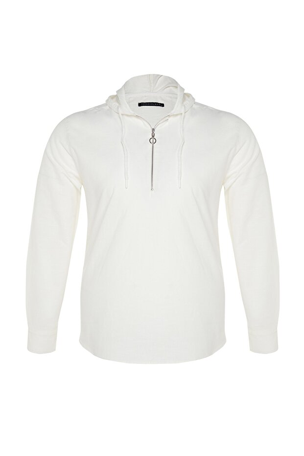 Büyük Beden Ekru Regular Fit Rahat Kapüşonlu Gömlek TMNSS23GO00092 - 6