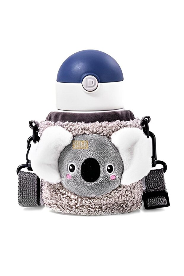 300ml Steel Thermos Children's Flask with Cute Animals Plush Cover and Neck Strap