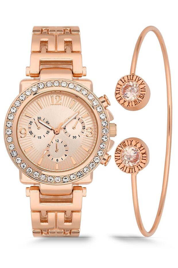 Metal Strap Women's Combination Wristwatch with Bracelet Kk350073