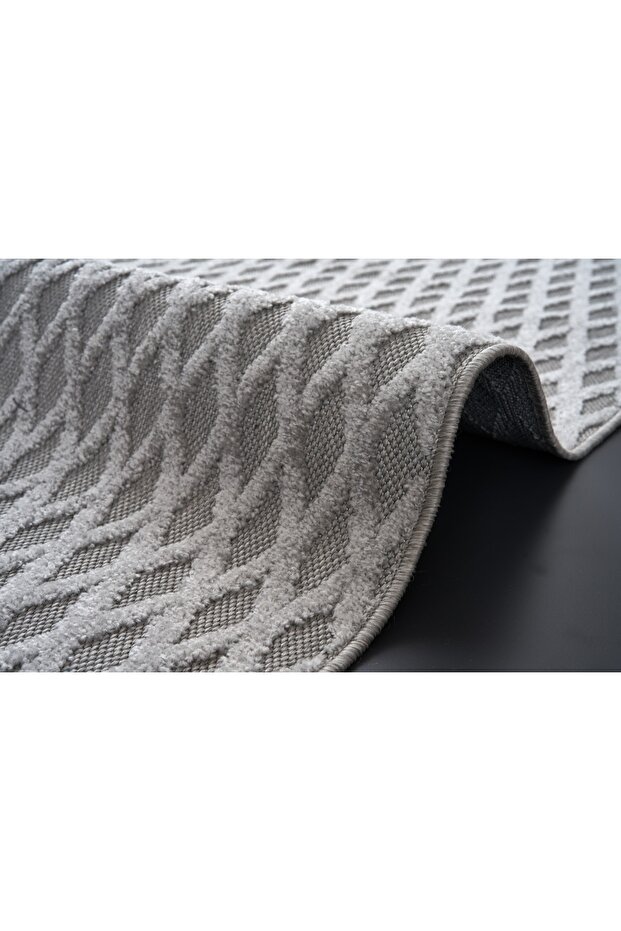 Grace Scandinavian Pattern High Low Knitted Pattern Black Gray Carpet Rug