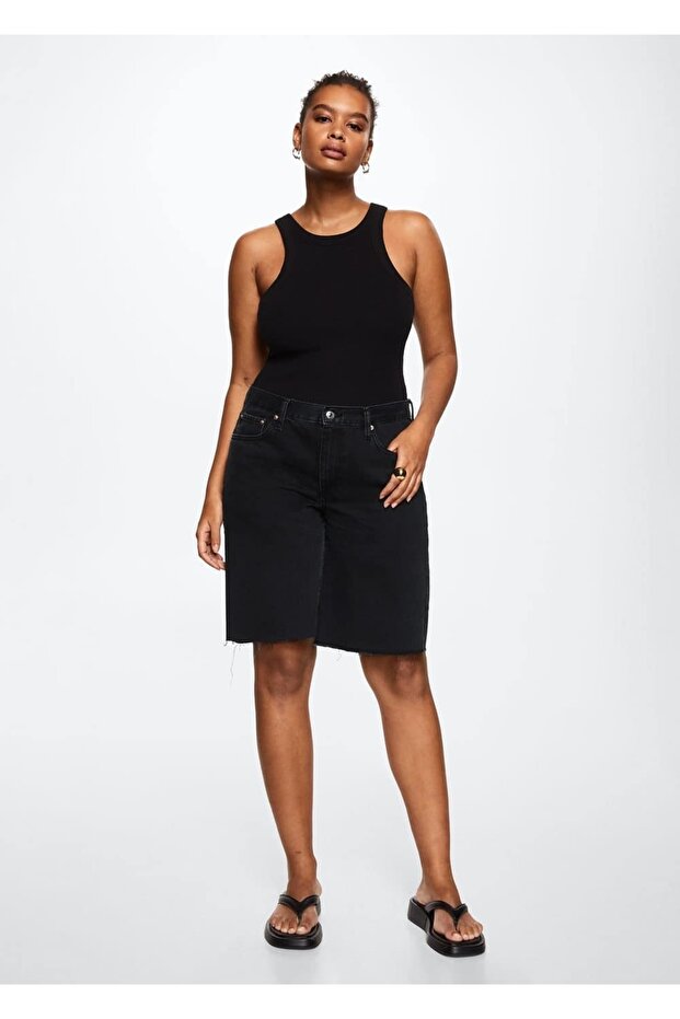 Paçaları Dikişsiz Denim Bermuda Şort - 8