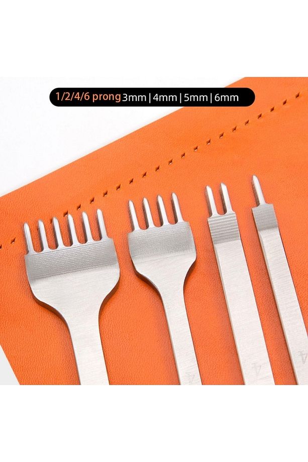 3 Mm Çapraz Çatal Zımba 4'lü Set, Deri Hobi Için 1'li, 2'li,4'lü Ve 6'lı Zımba Deri El Aleti - 5