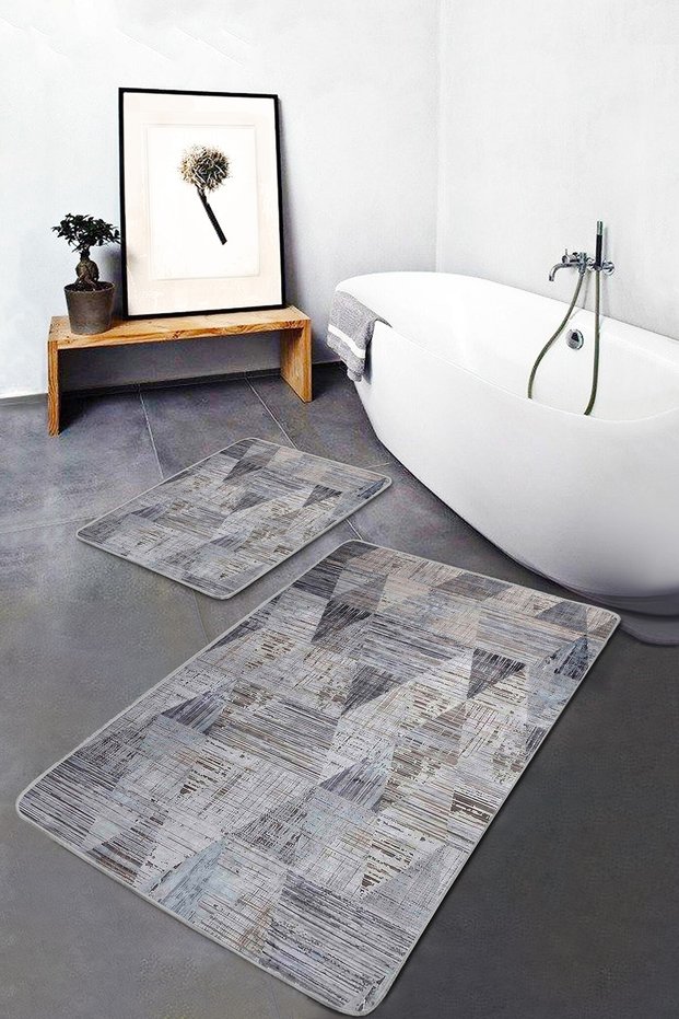 Set of 2 Antique Motif on Smoked Floor Retro Geometric Antique Motif 2-Piece Bath Mat Set