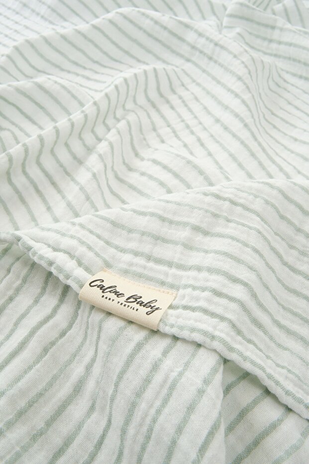 2 Layers Striped Muslin Swaddle Cloth 30/10 - 120x120 Cm Green