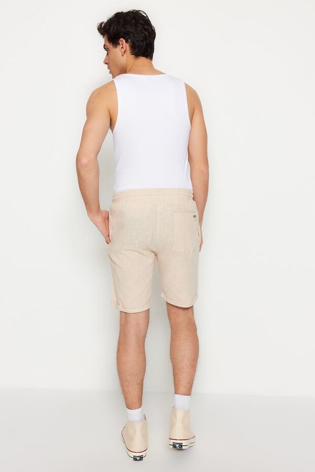 Ekru Normal Kesim/Regular Fit %100 Pamuk Keten Görünümlü Şort TMNSS23SR00030 - 12