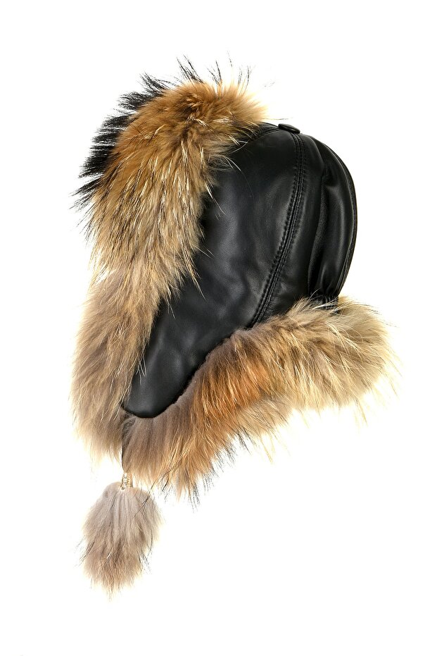 قبعة شتوية من الجلد الطبيعي Ushanka للنساء