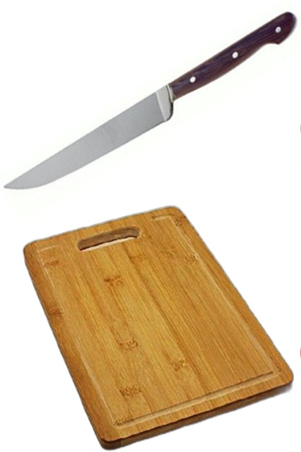 Wooden Meat Bread Cutting Board Vegetable Fruit Chopping Board + Steak Cutting Knife Kitchen Knife 20 Cm