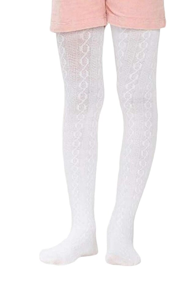 2 Pieces Girls' White Knitwear Karina Self-patterned Thick Pantyhose