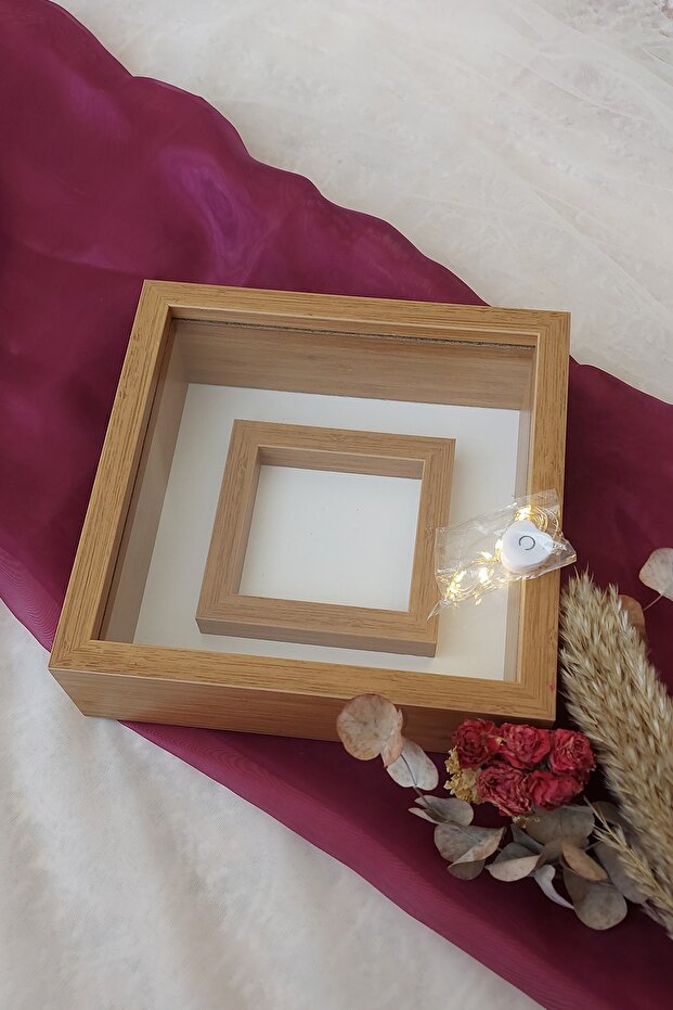 25x25 LED Bamboo Photo Frame with Photo Compartments for Your Rose Designs