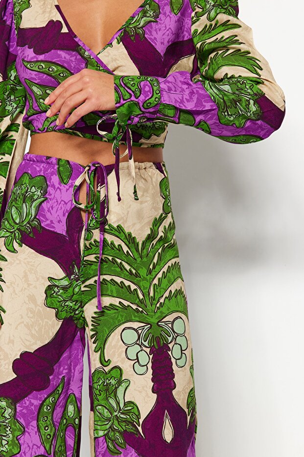 Tropikalny wzór Tkanina plażowa Wysoki stan Bluza-spodnie TBESS23AU00103 - 5