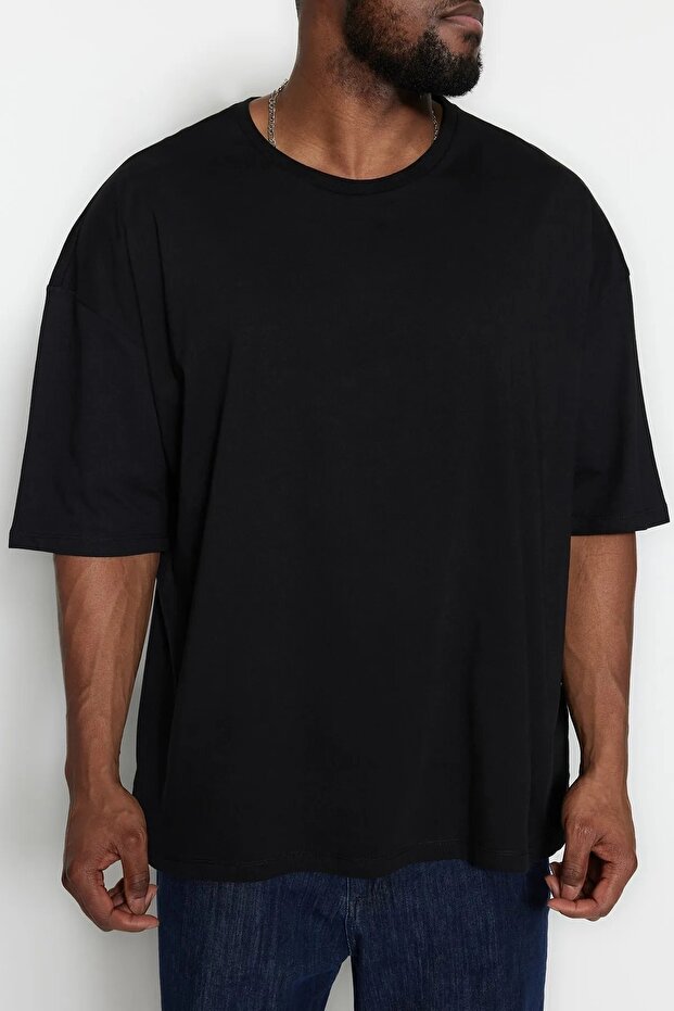 Siyah Büyük Beden Oversize/Geniş Kesim Rahat Çiçek Baskılı %100 Pamuklu T-Shirt TMNSS23TS00136 - 10