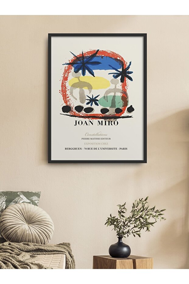 Single Framed Joan Miro's Abstraction Painting 30X40 cm 40X60 cm Black and White Wooden Frame Tk/022