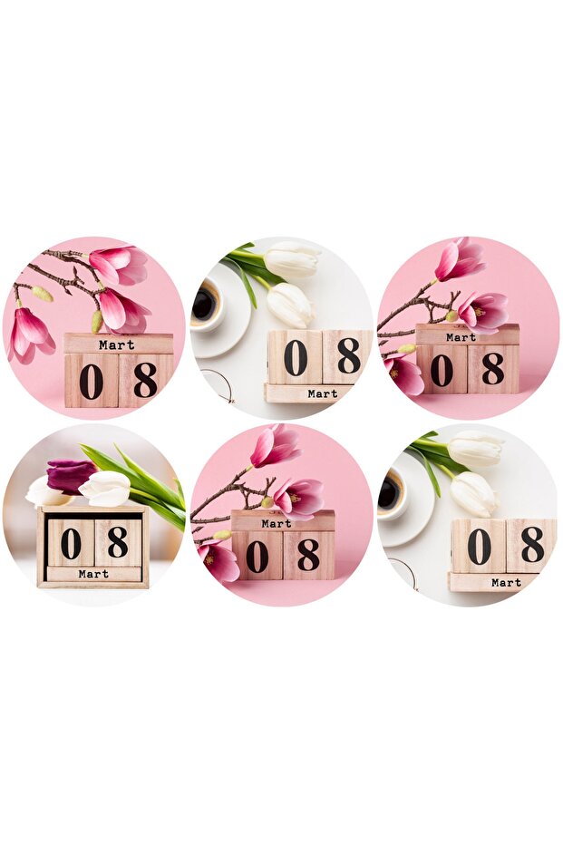 Labels with 8 March Women's Day Content (24 Pieces in 4x4 Cm Diameter)