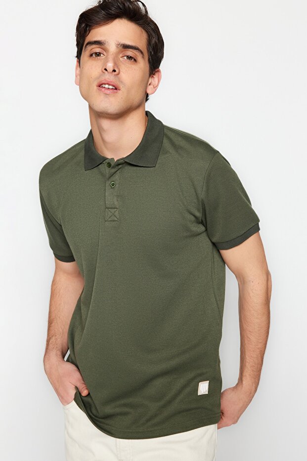 Haki Regular/Normal Kesim Etiket Aplikeli Polo Yaka T-shirt TMNSS23PO00016 - 3