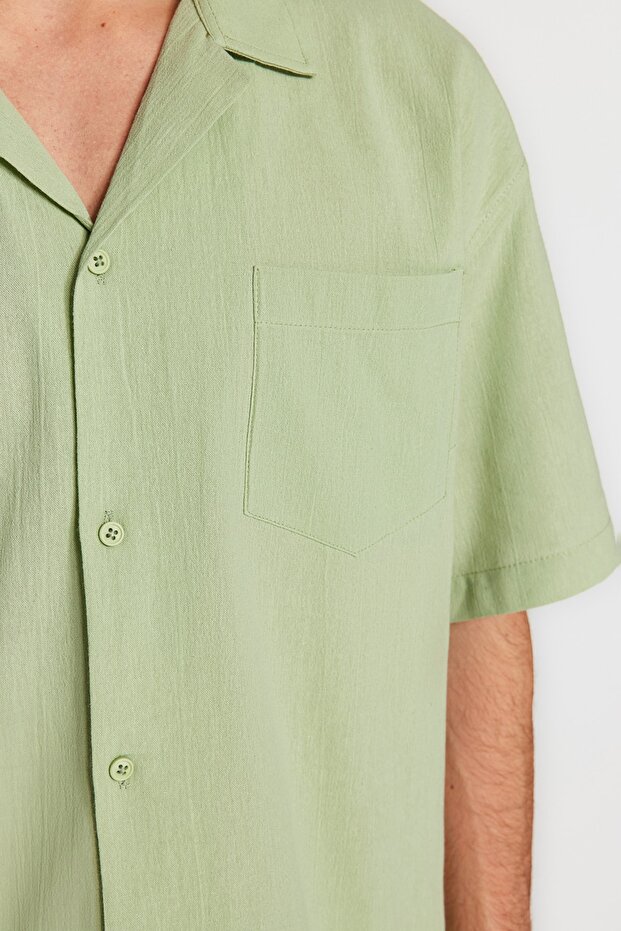 Yeşil Oversize Fit Yazlık Pamuklu Gömlek TMNSS23GO00080 - 5