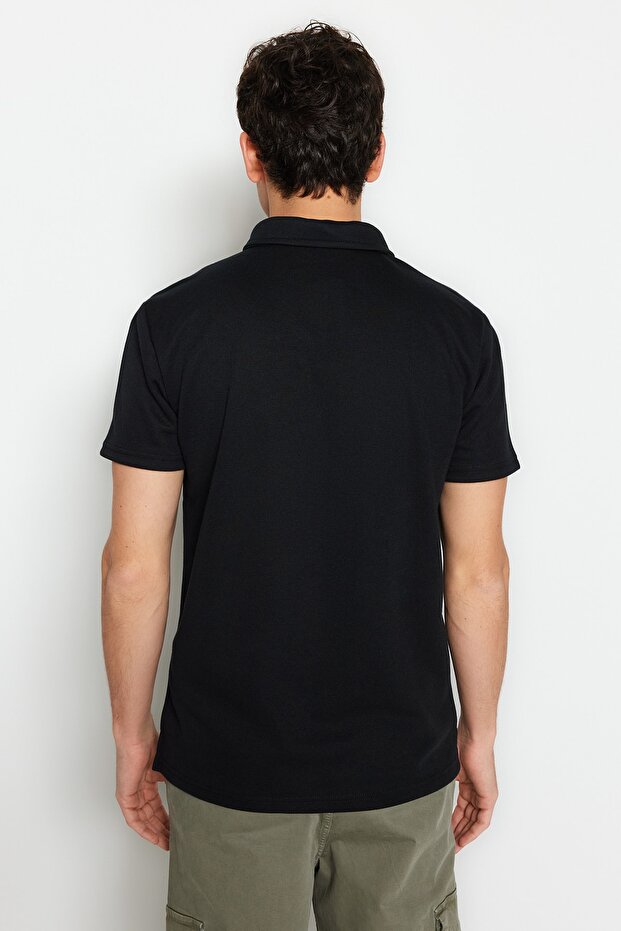 Siyah Regular/Normal Kesim Pike Fermuarlı Polo Yaka T-Shirt TMNSS23PO00019 - 6