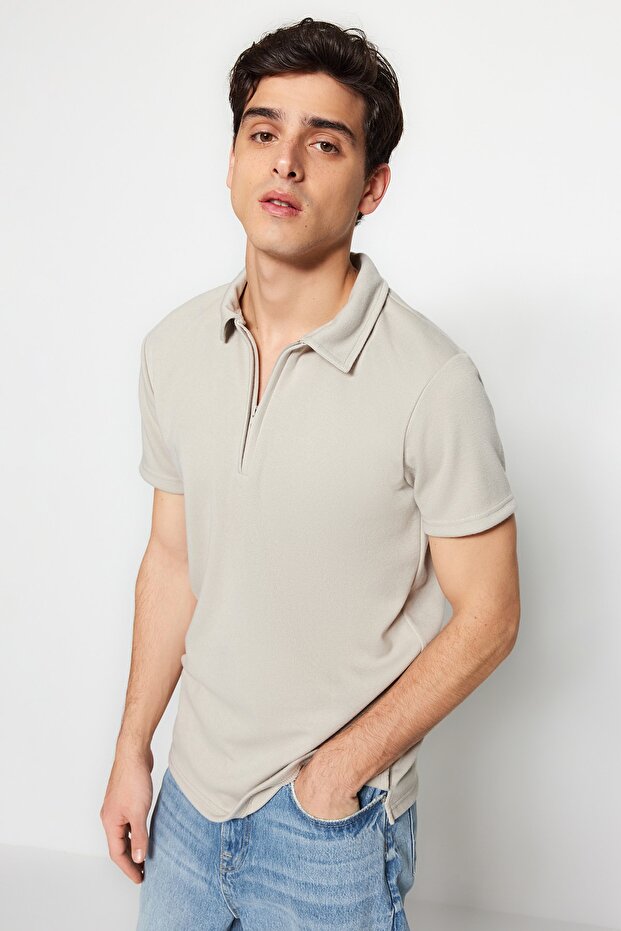 Koszulka polo z nadrukiem Premium Stone Regular/Normal Cut Pique z zamkiem błyskawicznym TMNSS23PO00019 - 3