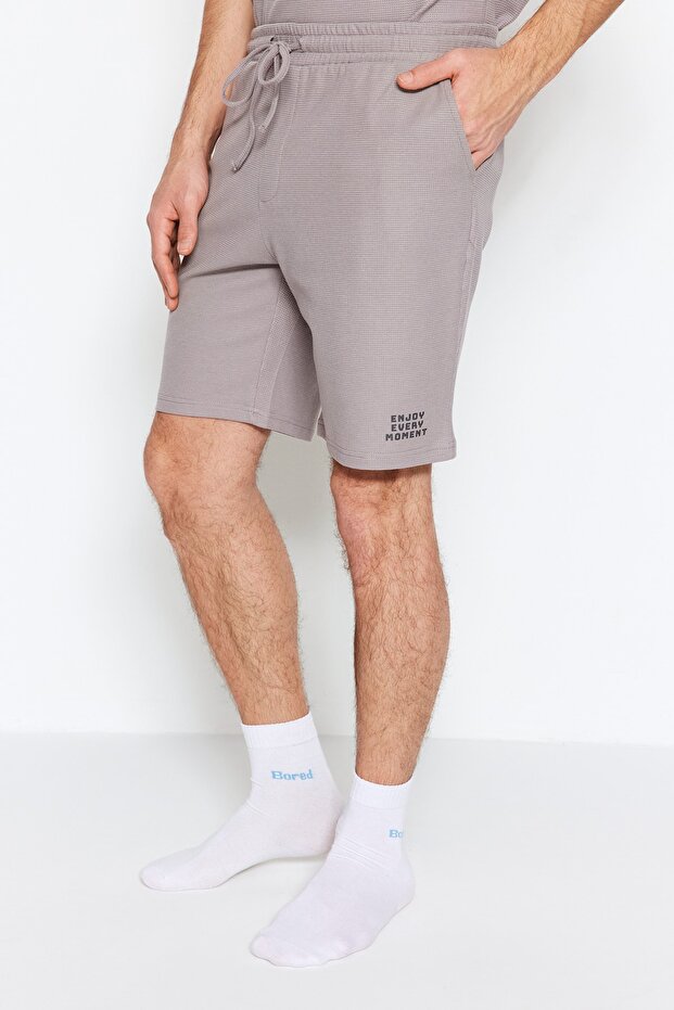 Gri Regular Fit Örme Şortlu Pijama Takımı TMNSS23PT00032 - 2