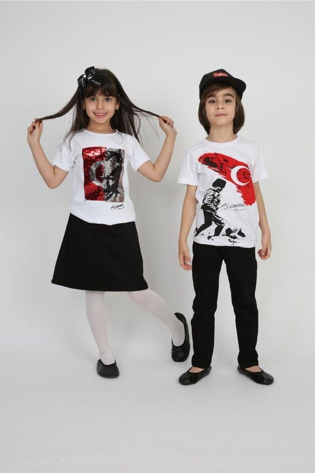 Girl's Boy's 23 April 29 October 10 November 19 May Show Outfit Patterned T-shirt Skirt Set