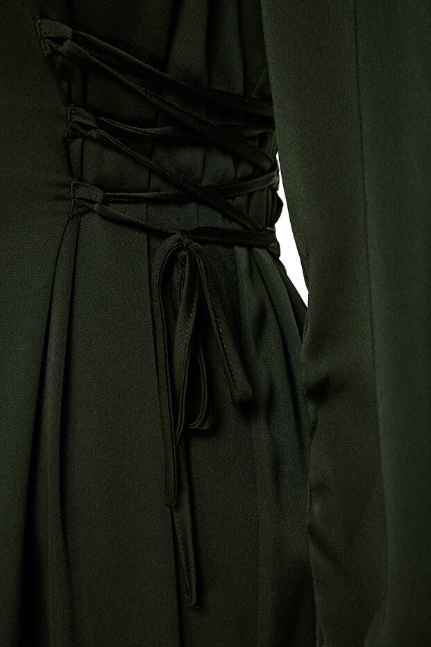 Khaki Britted szatén estélyi ruha derékkal TCTSS23DB00037 - 8