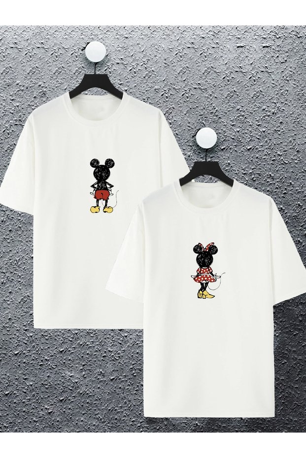 Unisex Women Men Mickey Minnie Mouse Printed Dear Couple Combination Design Oversize T-shirt 2 Pack St