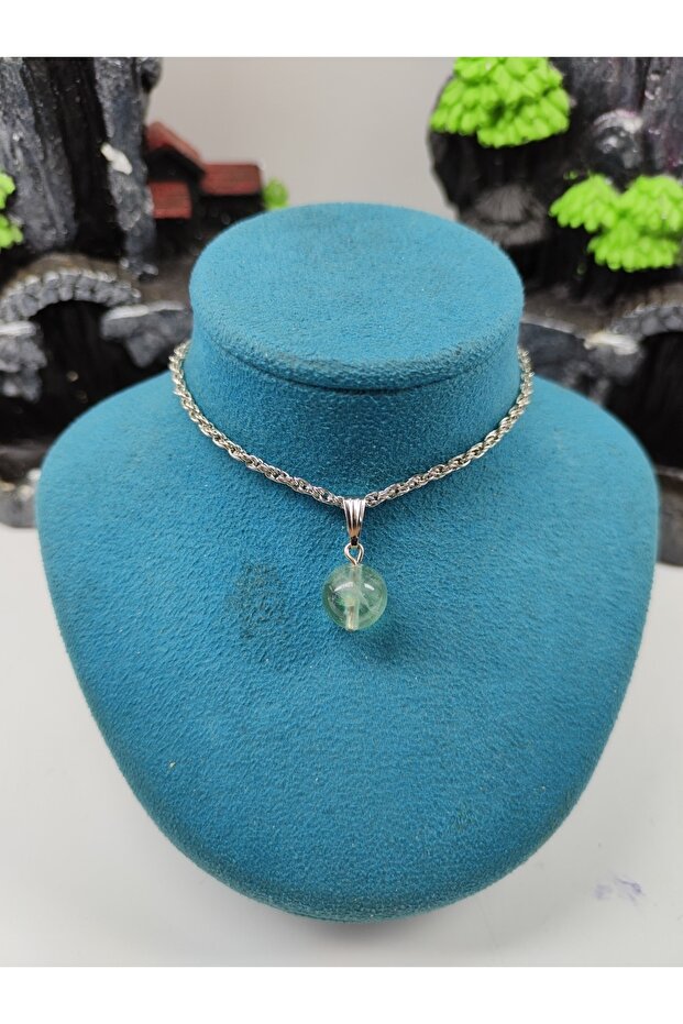 Fluorite Natural Stone Pendant (certified) (47 Cm Chain Included)