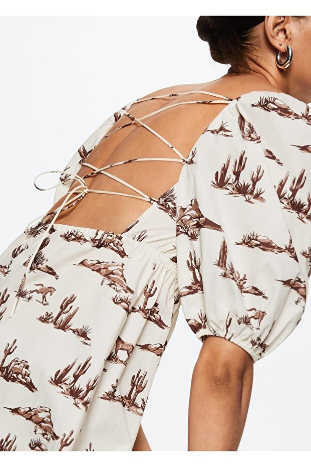 Desenli Pamuklu Elbise - 5