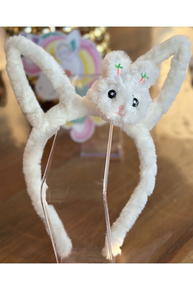 Cute Plush Furry 3D Toy Rabbit Eared Crown Large Small Children's Crown White