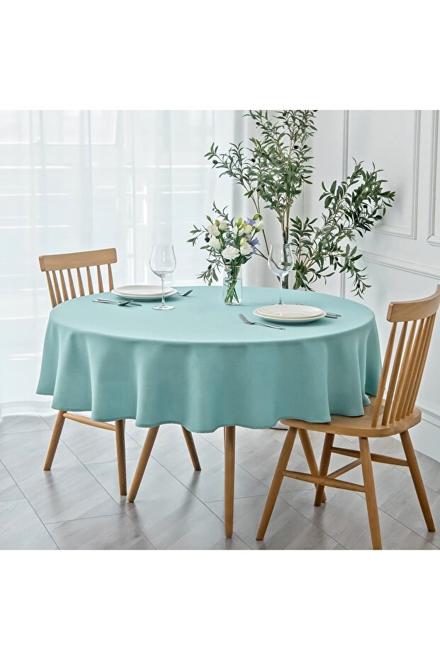 Liquid Resistant Round Care Free Linen Tablecloth Mint
