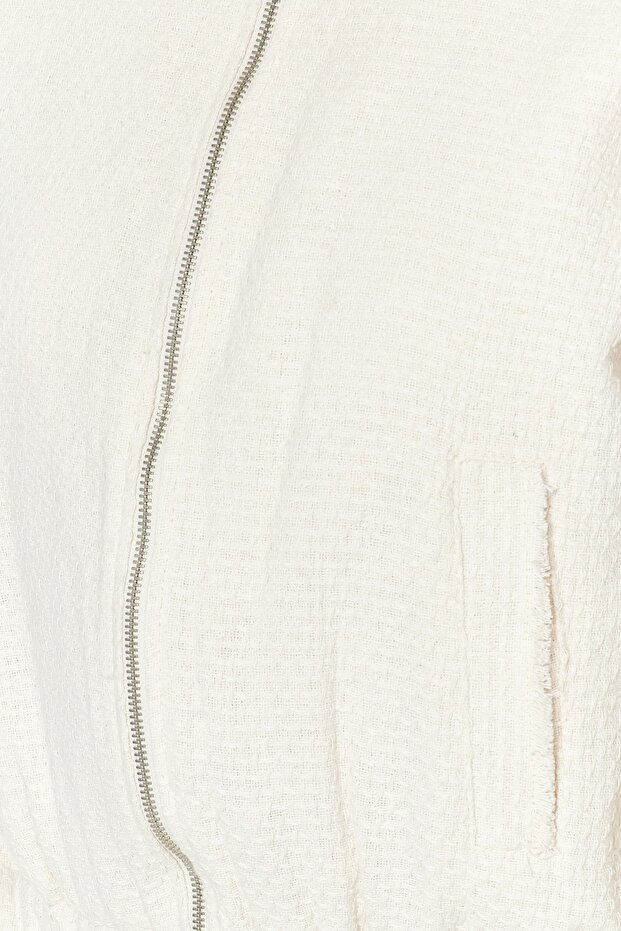 Oversize'owa kurtka typu bomber z tweedu w kolorze ecru - Twoss23Mo00052 - 5