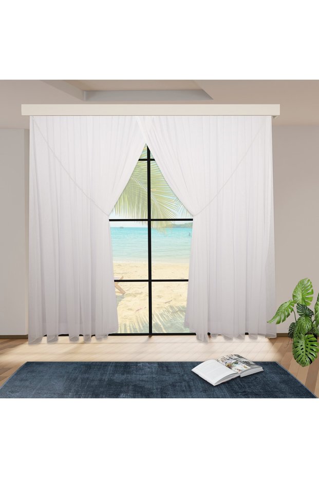 Chain Pattern Skirts Leaded 1-2 Pleat Double Breasted Tulle Curtain