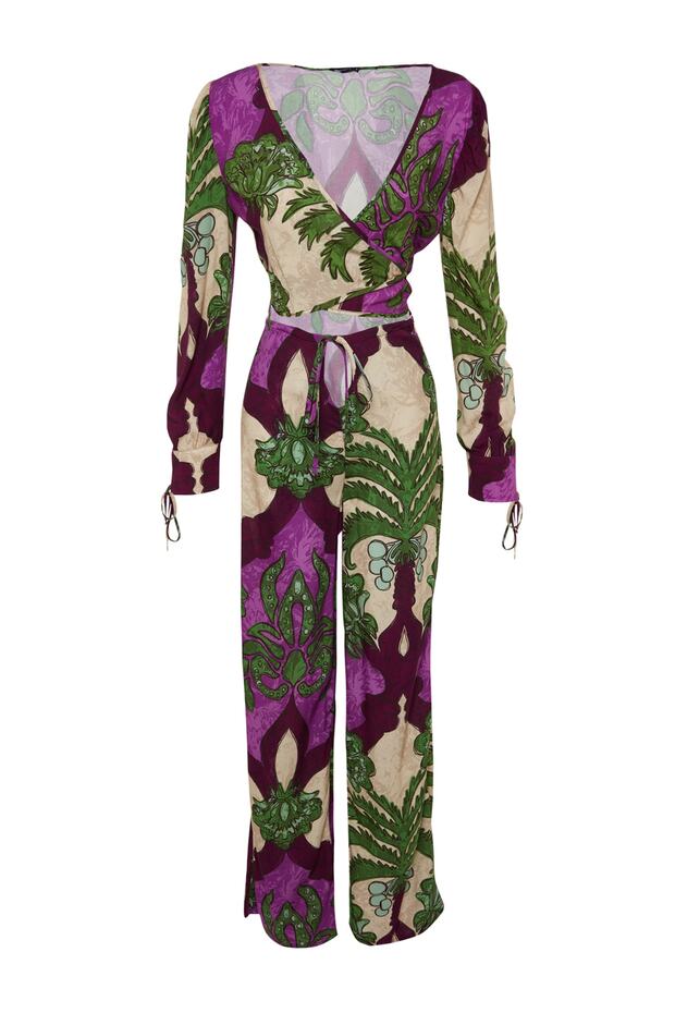 Tropikalny wzór Tkanina plażowa Wysoki stan Bluza-spodnie TBESS23AU00103 - 7