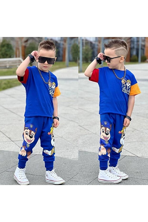 Paw Petrol Color Printed Summer Unisex Kids Suit - Spring T-Shirt Tracksuit Set