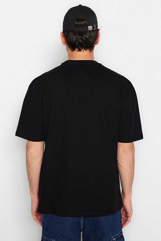 Siyah Basic %100 Pamuklu Relaxed/Rahat Kesim T-Shirt TMNSS22TS0274 - 2