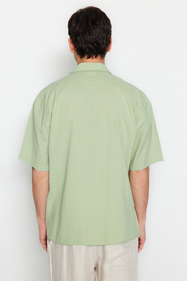 Yeşil Oversize Fit Yazlık Pamuklu Gömlek TMNSS23GO00080 - 6