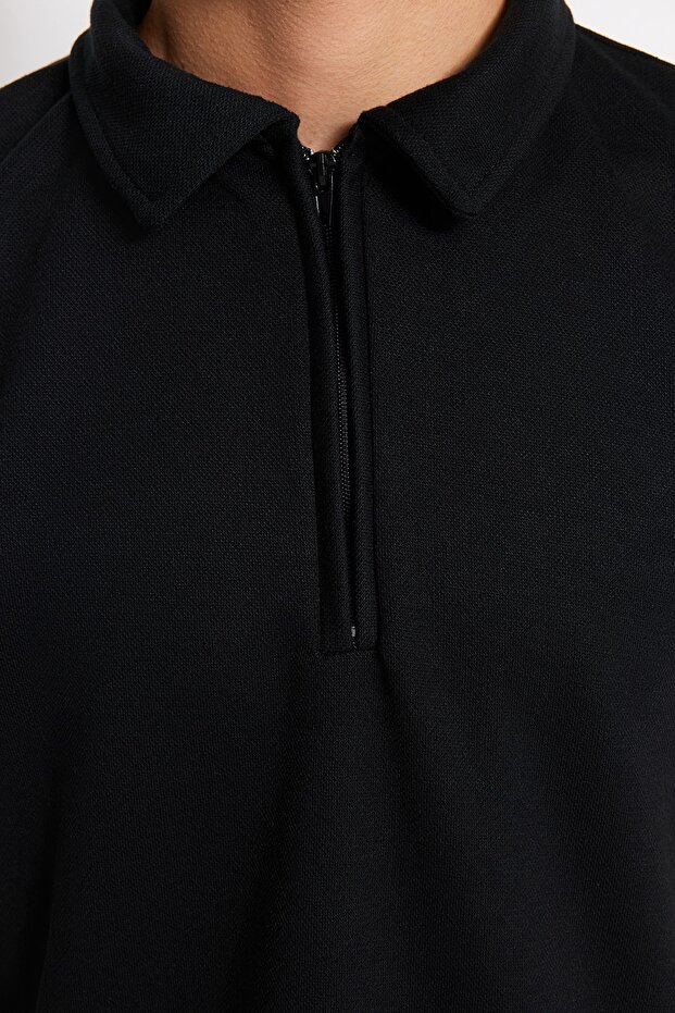 Siyah Regular/Normal Kesim Pike Fermuarlı Polo Yaka T-Shirt TMNSS23PO00019 - 5
