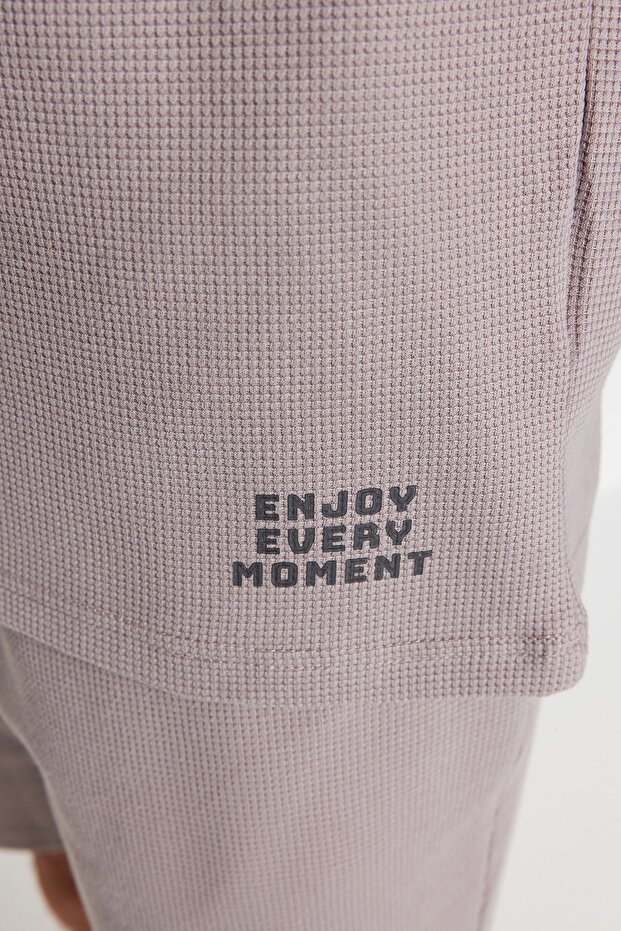 Gri Regular Fit Örme Şortlu Pijama Takımı TMNSS23PT00032 - 5
