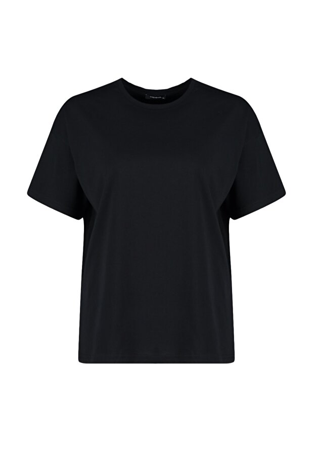 Siyah Bisiklet Yaka Sırt Baskılı %100 Pamuk Örme T-Shirt TBBSS23BF00024 - 7