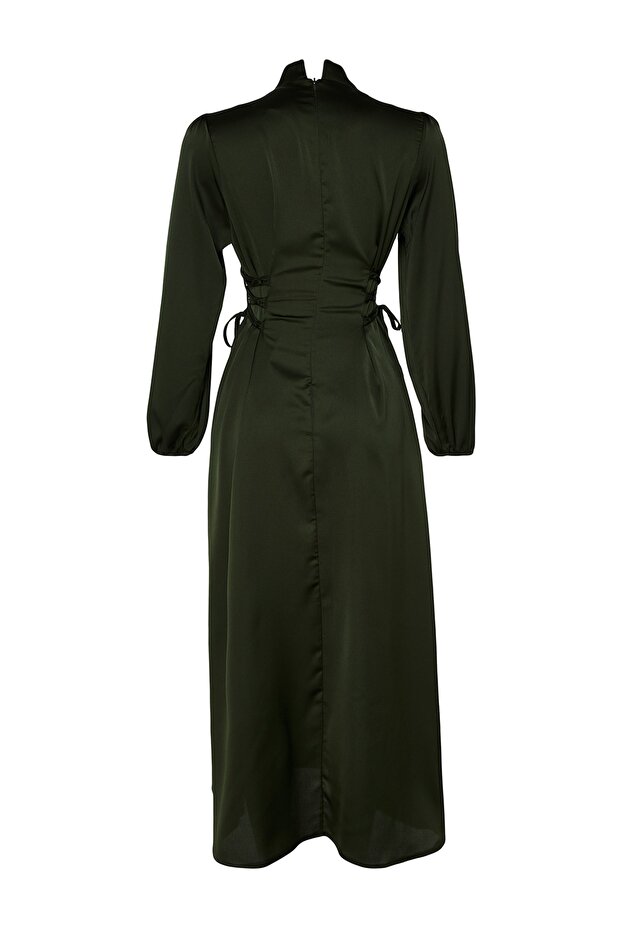 Khaki Britted szatén estélyi ruha derékkal TCTSS23DB00037 - 9