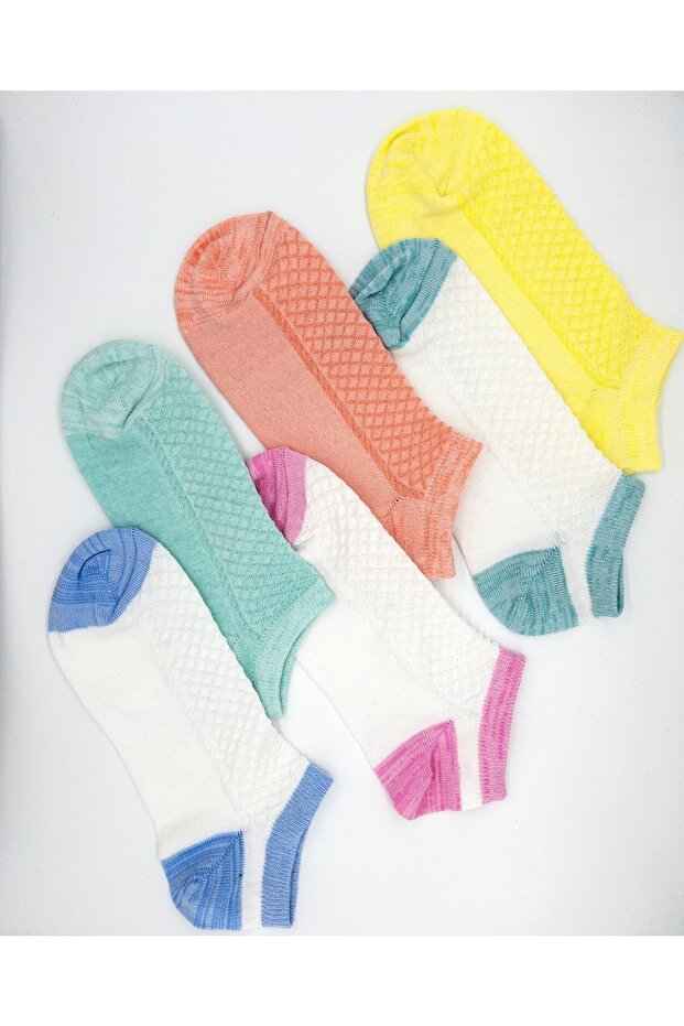 Socks 6 Pairs Women's Fishnet Knitted Nova Colorful Booties Socks